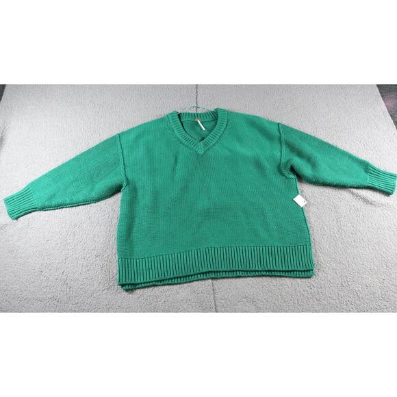 New Free People Sweater Womens Small Alli V-Neck Green Pull Over Mountain View - Picture 2 of 8